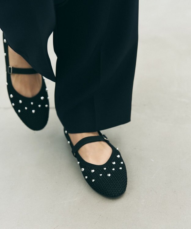 steppi ラウンドメッシュスタッズパンプス ブラック系