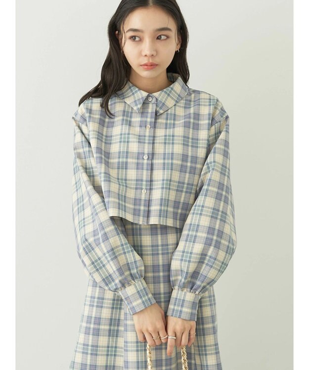 earth music&ecology ＣＨＥＣＫショートシャツジャケット Check Blue