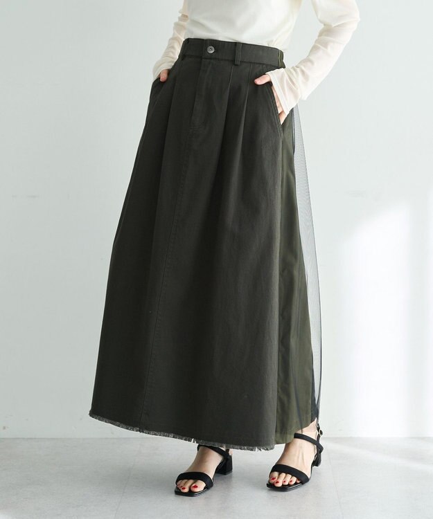 YECCA VECCA 異素材MIXロングスカート Khaki