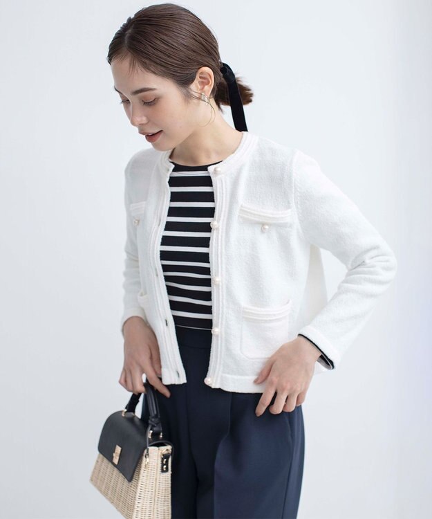 組曲 ミニブークレーツイードニットジャケット アイボリー系