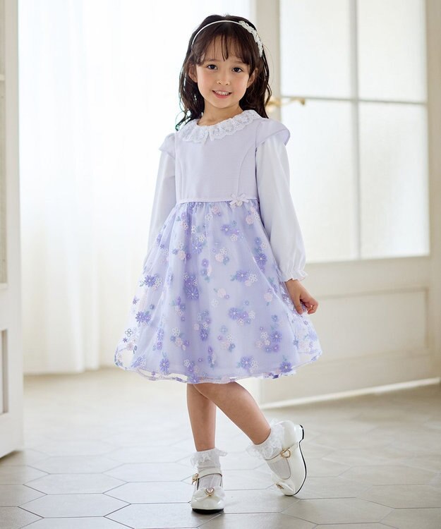 ANY KIDS 花柄刺繍ワンピース ラベンダー