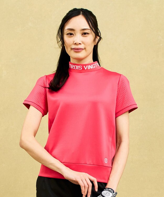 23区GOLF 【WOMEN】ライトダンボール ロゴリブモックネック ピンク系