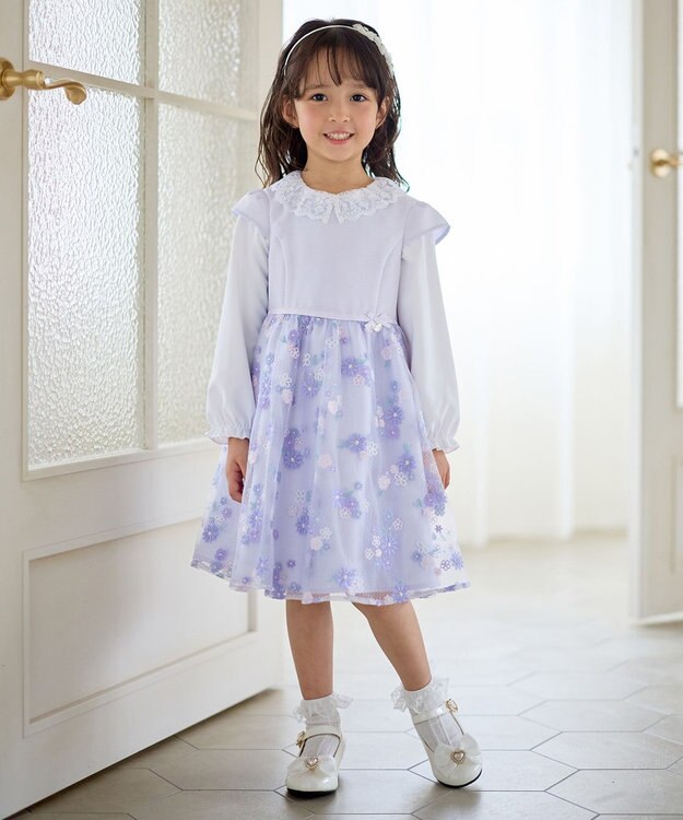 ANY KIDS 花柄刺繍ワンピース ラベンダー