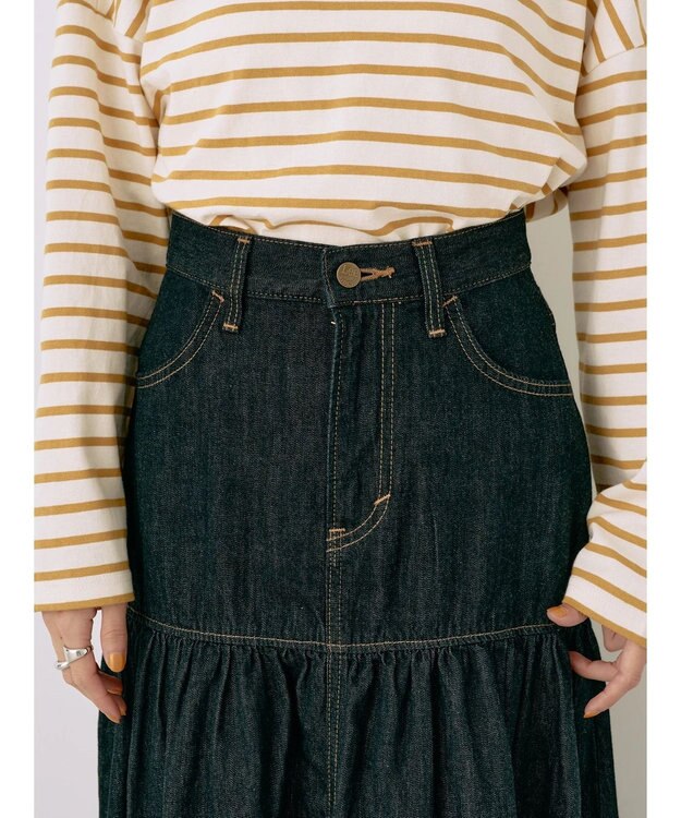 earth music&ecology Ｌｅｅ×ｅ．ｍ．ａ．ｅ．デニムフリルスカート Indigo