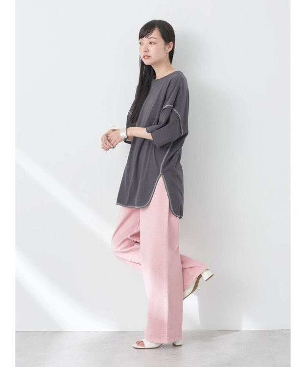 earth music&ecology 配色ステッチチュニックＴ Charcoal Gray