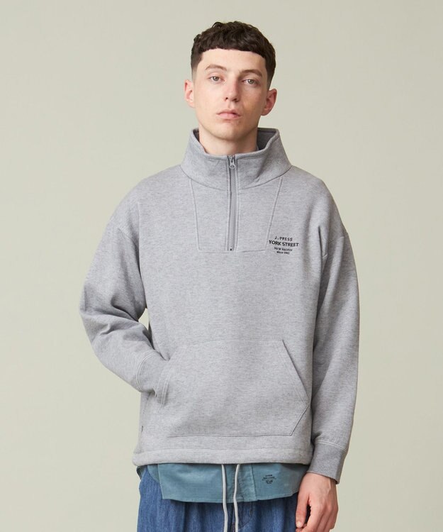 J.PRESS YORK STREET 【UNISEX】スタンド ハーフジップ プルオーバー スウェット ライトグレー系
