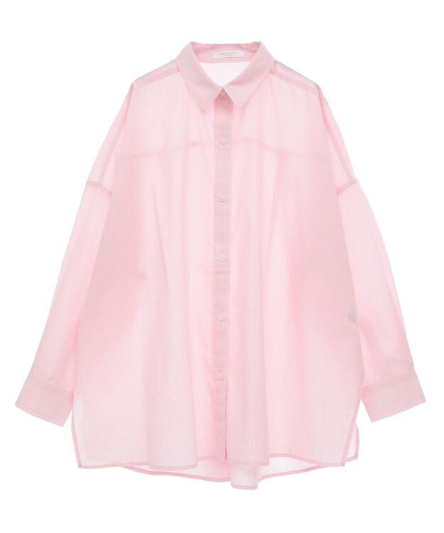 Green Parks 綿麻混レギュラーカラーＢＩＧシルエットシャツ Stripe Pink