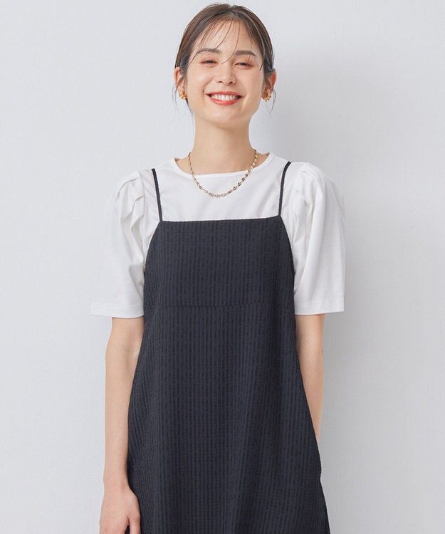 組曲 S 【洗える・接触冷感】タックスリーブポンチ カットソー アイボリー系