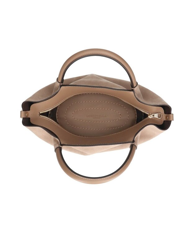 INTER-CHAUSSURES 【LORISTELLA】レザーハンドルスエードハンドバッグ グレーコンビ