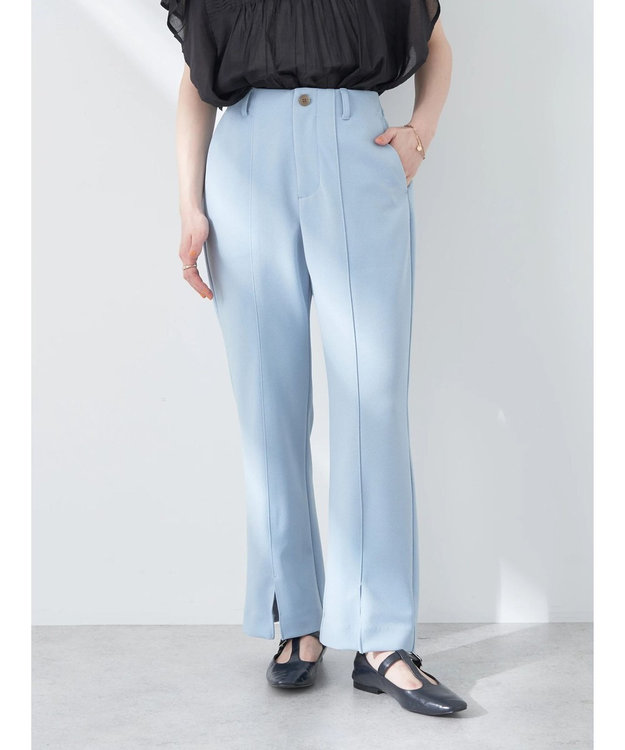earth music&ecology カットツイルスリットセミフレアパンツ Blue