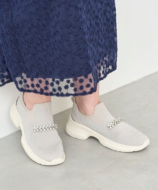 steppi 【撥水/洗える】ボリュームソール ビジュースニーカー シルバーラメ