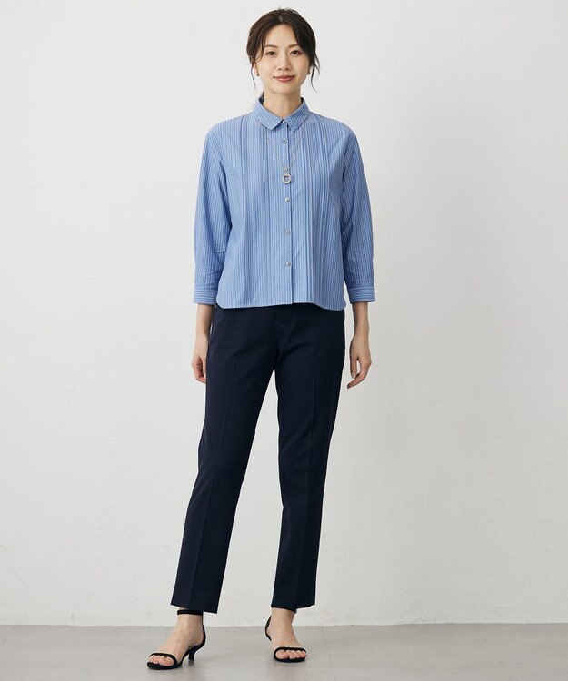 J.PRESS LADIES T/Rアルガンシルク テーパード パンツ ネイビー系