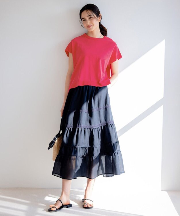 組曲 【洗える・型崩れしにくい】CHAI ニットTシャツ オールドローズ系