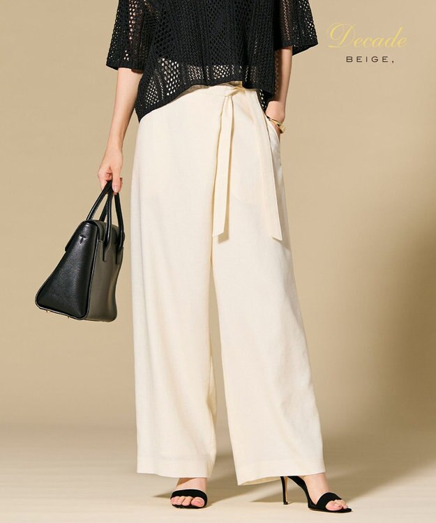 BEIGE， CAROLE / リネンライクラップワイドパンツ Ecru