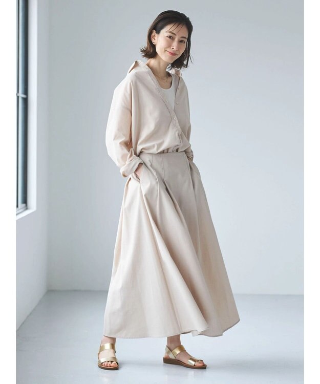 Green Parks 綿麻混フレアスカート Black