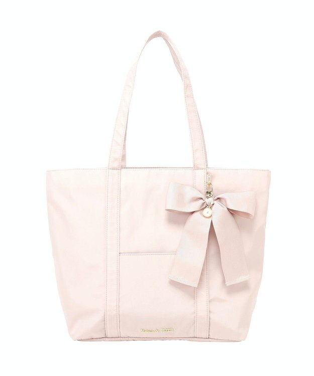 Maison de FLEUR リボンチャーム付きマルチポケットトートバッグ Grayish Pink
