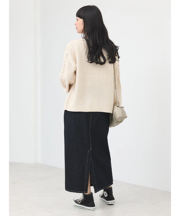 earth music&ecology ウォッシャブルケーブルプルオーバー Ivory