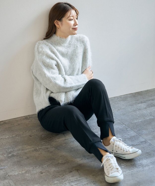 UNFILO 【洗える】アルパカシャギー ハイネッククロップドニット シルバーグレー