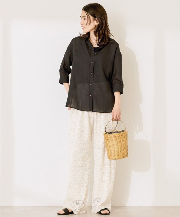 AMERICAN HOLIC シアーボイルレギュラー7分袖シャツ Black