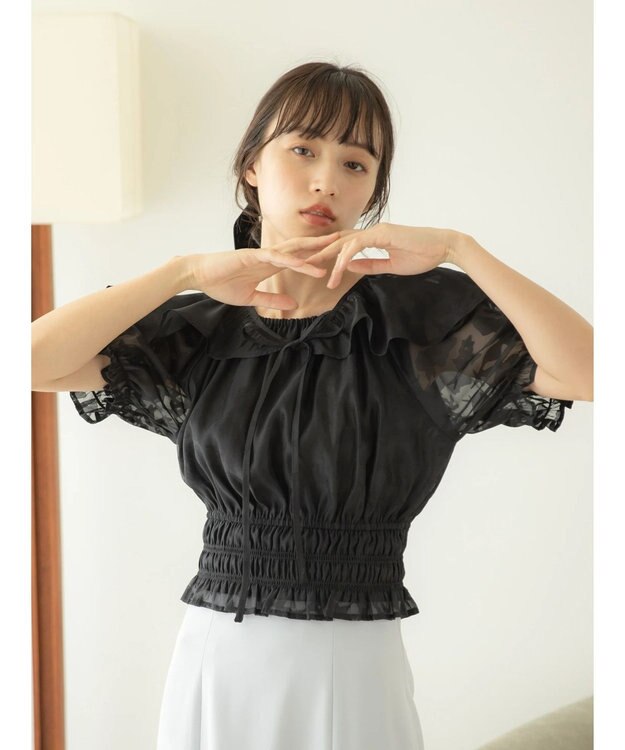 earth music&ecology 衿付きフラワーブラウス Black