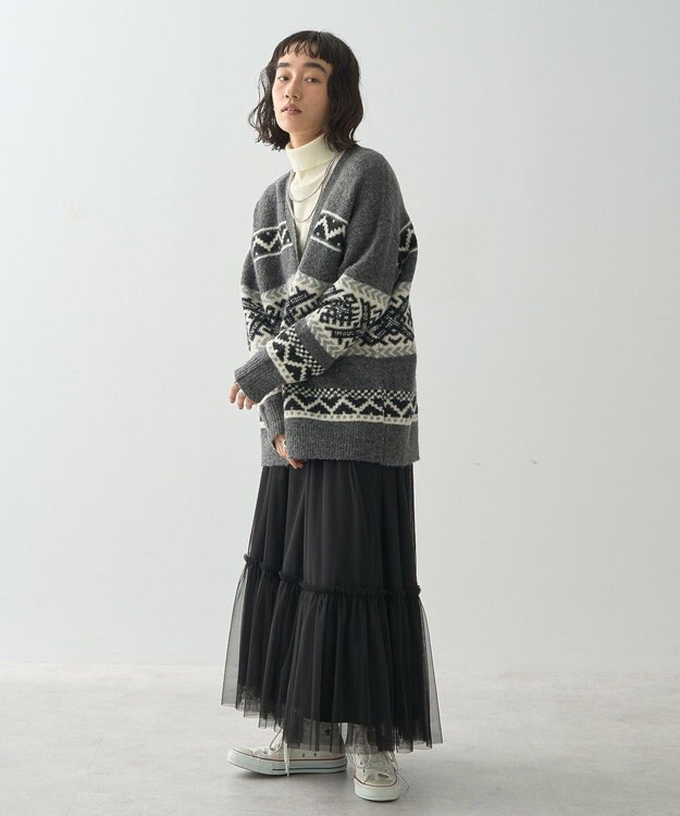 AMERICAN HOLIC ノルディック柄Ｖネックニットカーディガン Gray Mixture