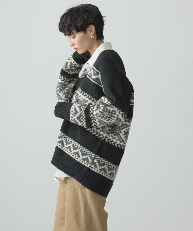 AMERICAN HOLIC ノルディック柄Ｖネックニットカーディガン Black