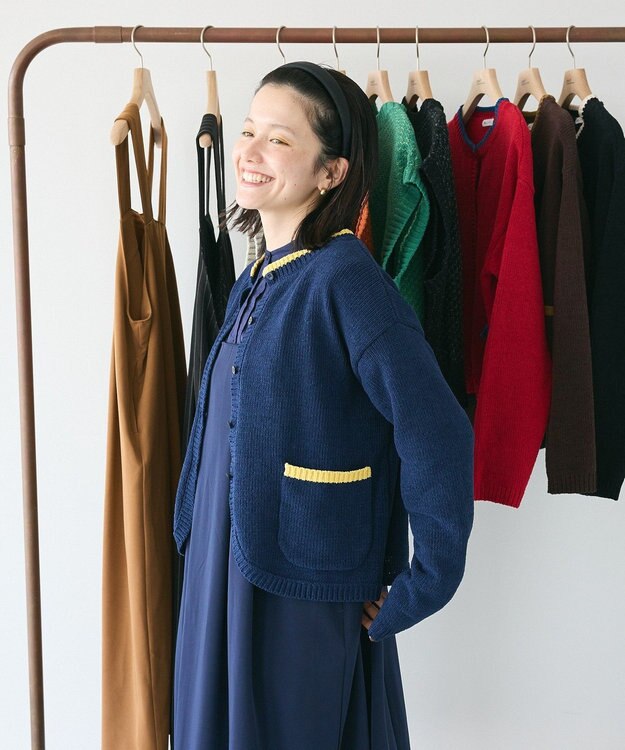 CRAFT STANDARD BOUTIQUE キナリノコラボ/洗える配色モールニットカーディガン/24AW Navy