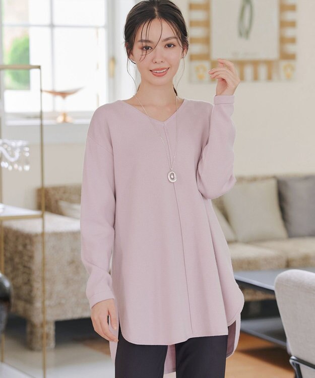 Tiaclasse 【安田美沙子さん着用・新色追加・洗える】ラウンドヘムニットチュニック ラベンダー