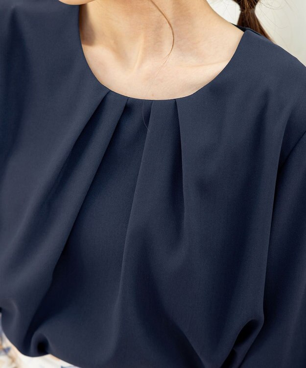 Tiaclasse 【新色追加・洗える】レースパフ袖ブラウス ネイビー