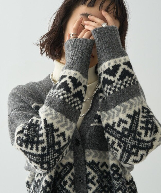 AMERICAN HOLIC ノルディック柄Ｖネックニットカーディガン Gray Mixture