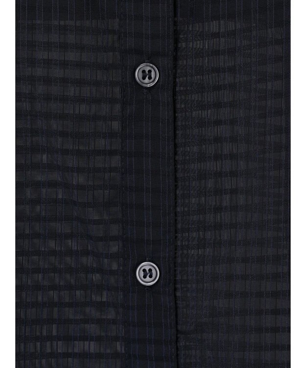 Green Parks シアーチェック袖ドロストシャツチュニック Dark Navy