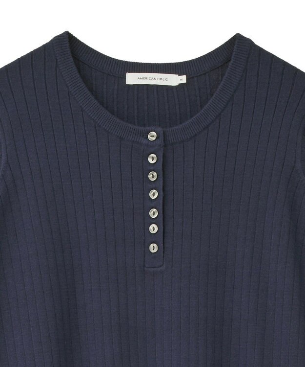 AMERICAN HOLIC バイパチリブヘンリーニットワンピース Navy