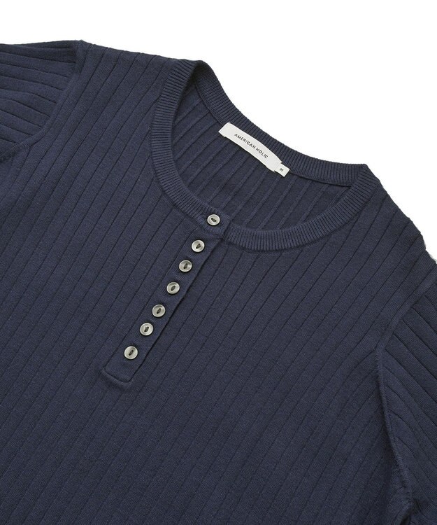 AMERICAN HOLIC バイパチリブヘンリーニットワンピース Navy