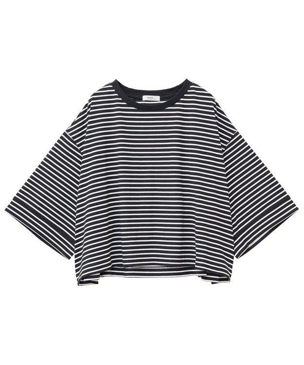 earth music&ecology 【接触冷感】バックギャザーＴｅｅ Border Black