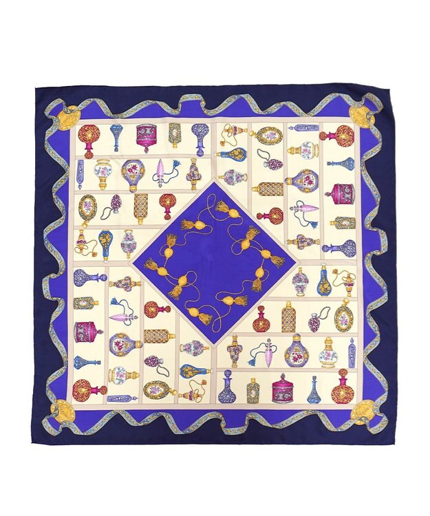 Marca 【伝統横濱スカーフ】香水瓶   大判 シルクツイル スカーフ ブルー