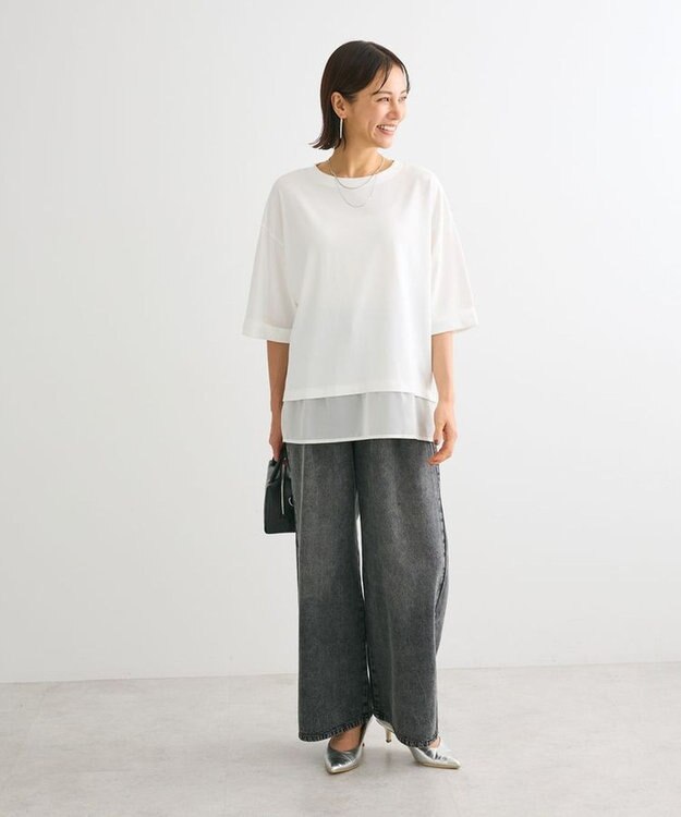 Green Parks ５分袖裾シアードッキングチュニック White