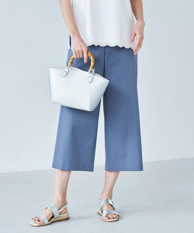 J.PRESS LADIES 【シワになりにくい】コットンフィッティーシャーク ワイドパンツ ダルブルー系