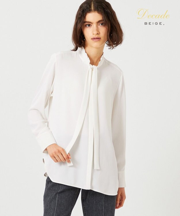BEIGE， EVA / ボウタイロングスリーブブラウス White