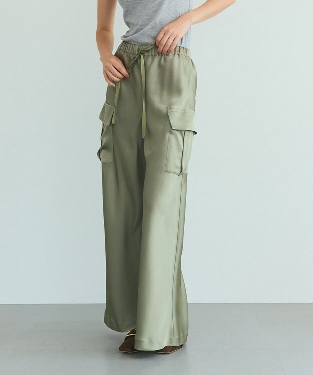 GRACE CONTINENTAL ダブルサテンイージーパンツ カーキ