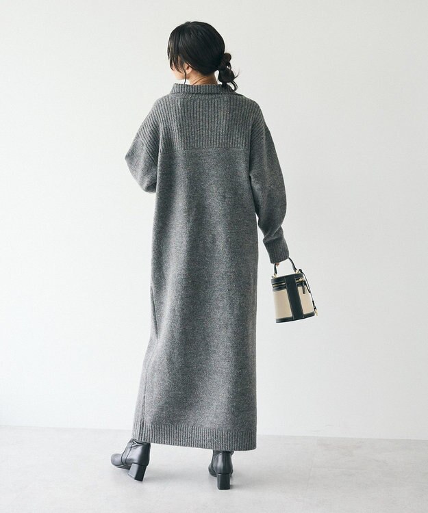 CRAFT STANDARD BOUTIQUE 洗える/ハイネックネップニットワンピース Charcoal Gray