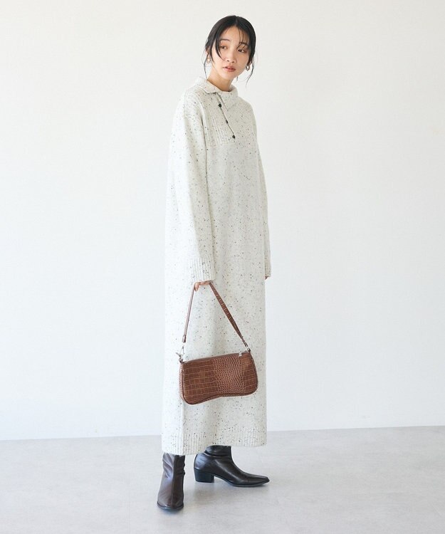 CRAFT STANDARD BOUTIQUE 洗える/ハイネックネップニットワンピース White