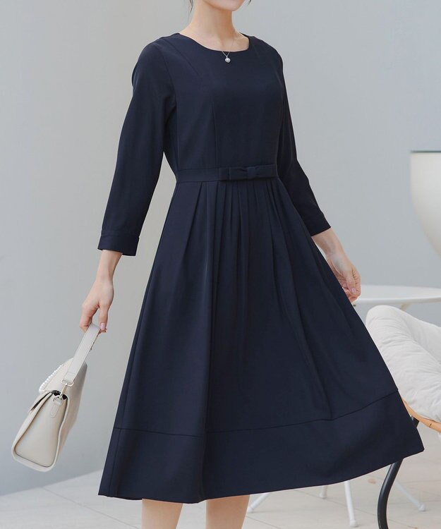 Tiaclasse L 【セレモニー・新色追加】リボンベルトフレアワンピース ネイビー