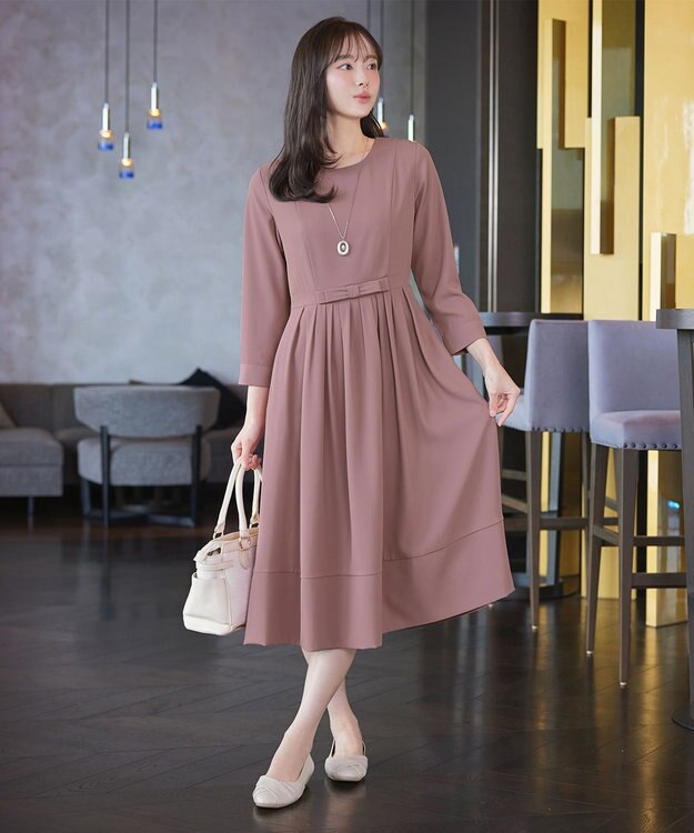 Tiaclasse L 【セレモニー・新色追加】リボンベルトフレアワンピース ピンク