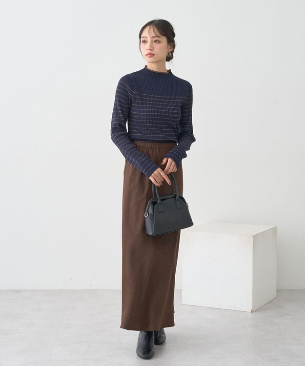 earth music&ecology ハイネックリブニットプルオーバー Border Navy