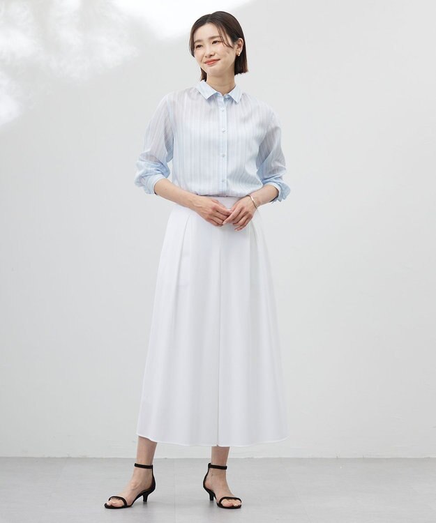 J.PRESS LADIES 【洗える】ランダムストライプ シャツカラー ブラウス サックスストライプ系