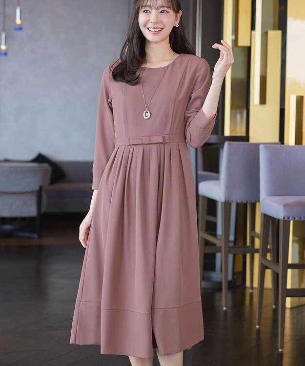 Tiaclasse L 【セレモニー・新色追加】リボンベルトフレアワンピース ピンク