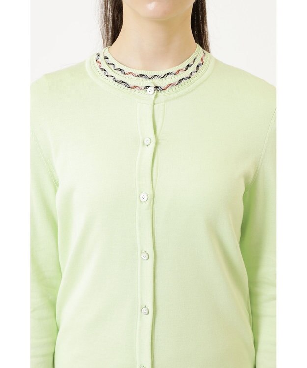 DAKS チェックジャカードコットンクルーネックカーデ グレーグリーン