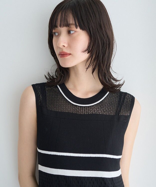 YECCA VECCA 【尾崎紗代子さん着用】透かし編みニットワンピース Black