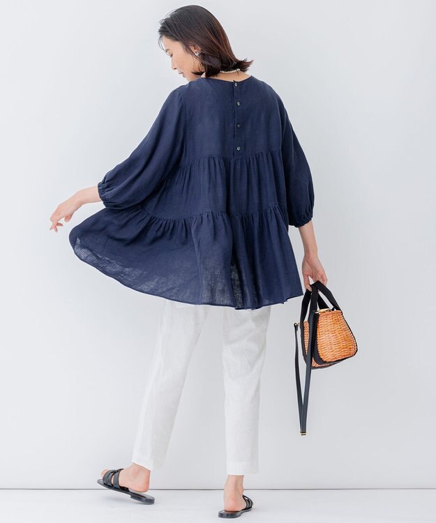 23区 【STORY7月号掲載】LIBECO ティアード チュニック ブラウス ネイビー系