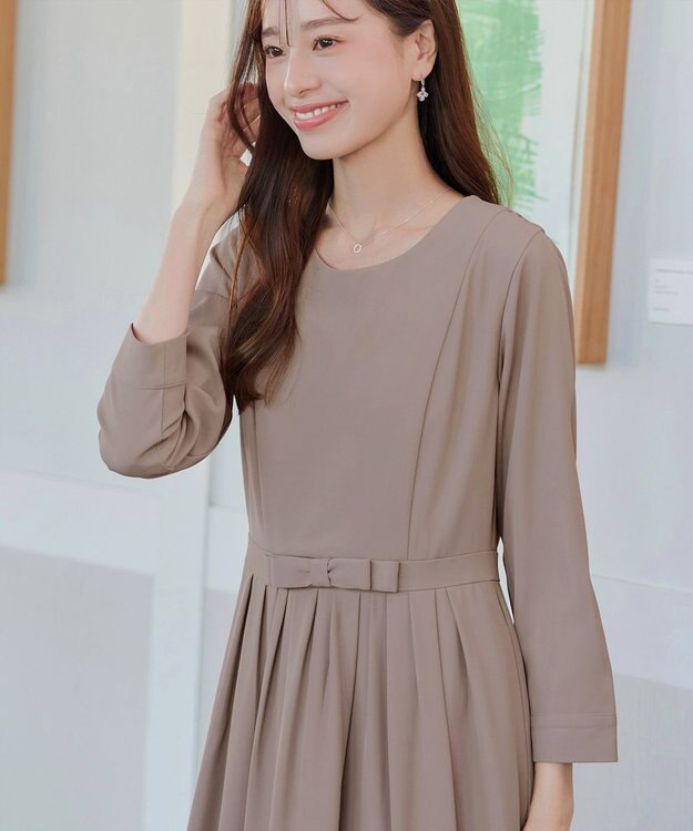 Tiaclasse L 【セレモニー・新色追加】リボンベルトフレアワンピース モカ